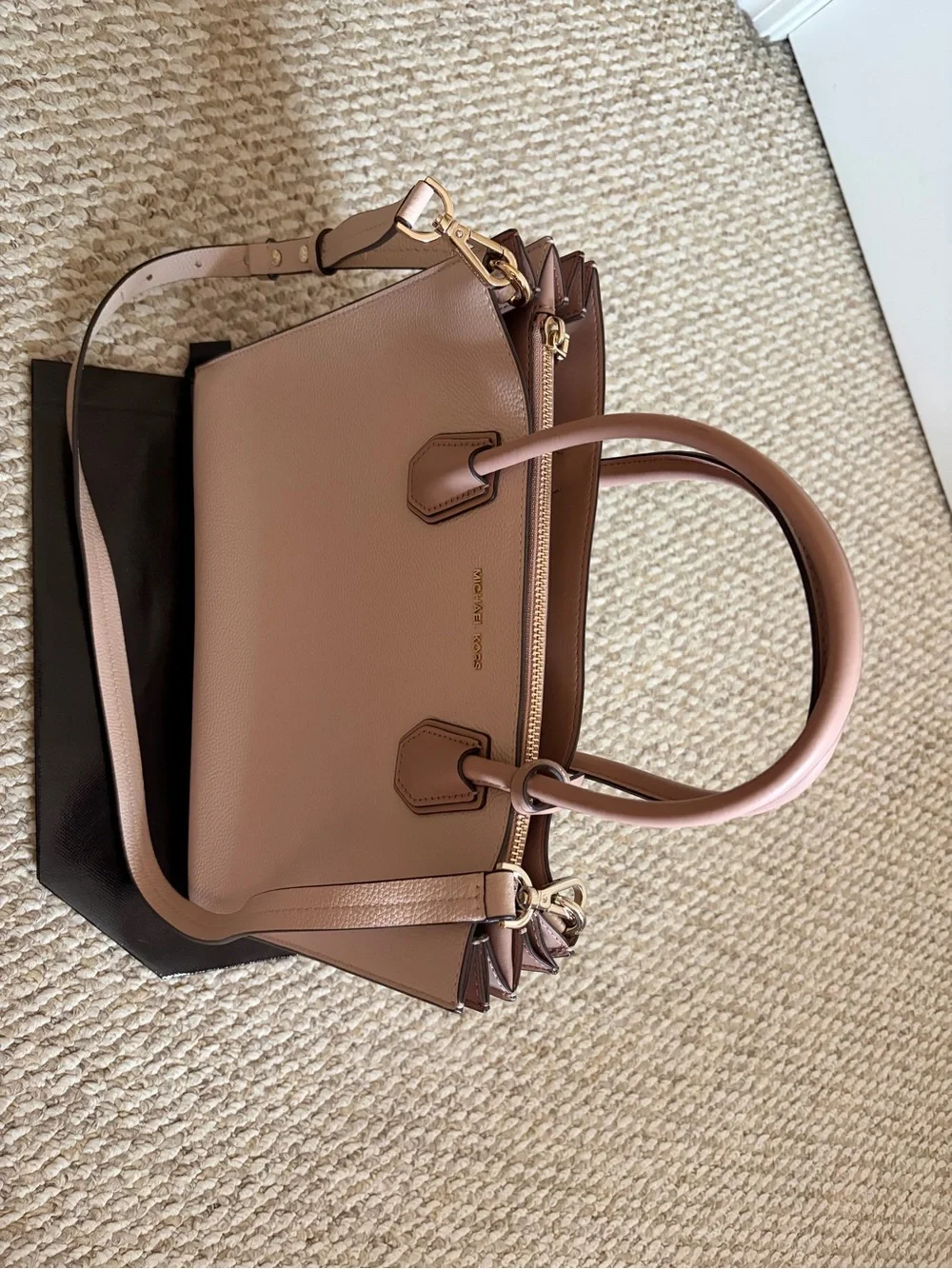 Michael Kors Blakely Pebbled Leather Satchel in Pale Pink